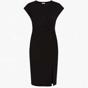 Caslon Black Side‑Ruched Organic Cotton Dress Size S Short Sleeve Front Slit